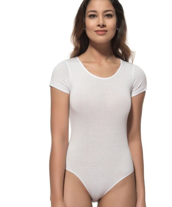 Lirona Bisiklet Yaka Kısa Kol Çıtçıtlı Body Pamuklu - Beyaz